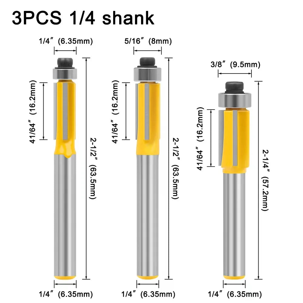 6 8 12MM 1/4′′ 1/2′′ SHANK Flush Trim Router Bit with 4 Blade Woodworking Milling Cutter for Wood BIT Router Bit Set Fresa New